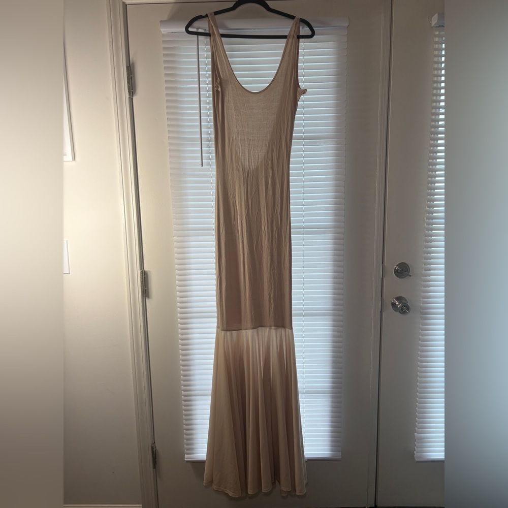 FASHIONNOVA Cream Sleeveless Mermaid Dress